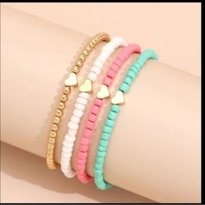 Fashion jewelry Heart Elastic Beaded Bracelet Set Candy Color Stackable